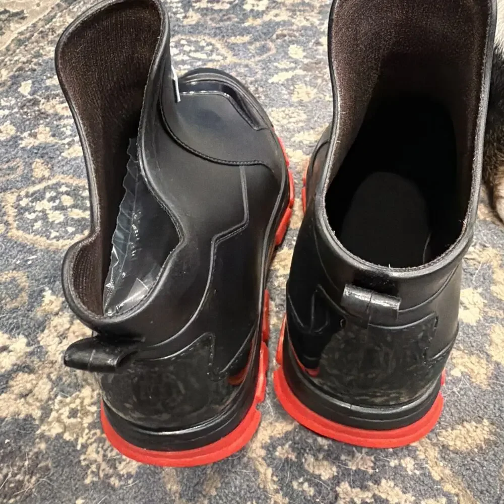 Waterproof Rain Boots Black/Red Size US 9.5 EUR 43 Brand New - ALBICKER